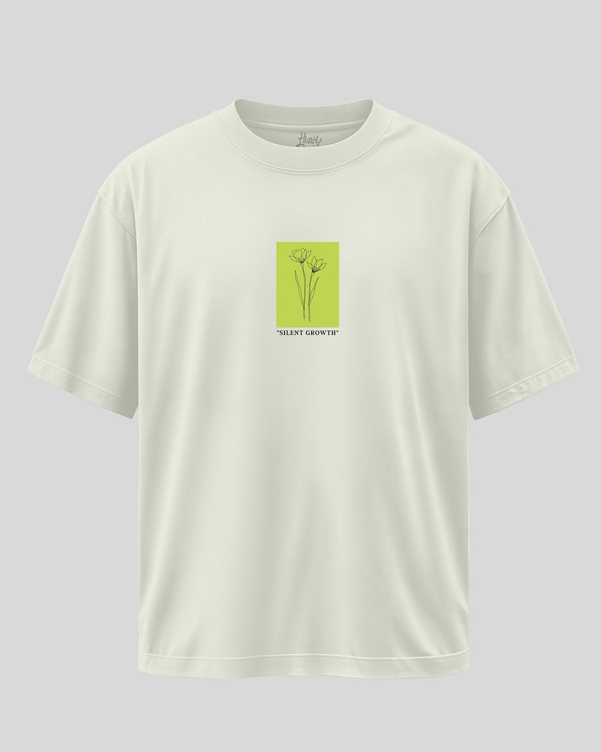 SILENT: Ivory White Premium Oversized T-Shirt for Men