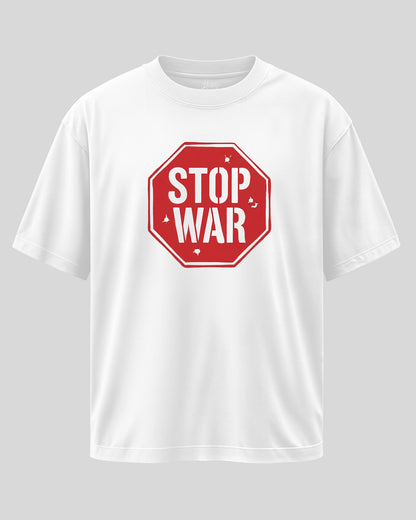 STOPWAR: White Oversized T-Shirt for Men