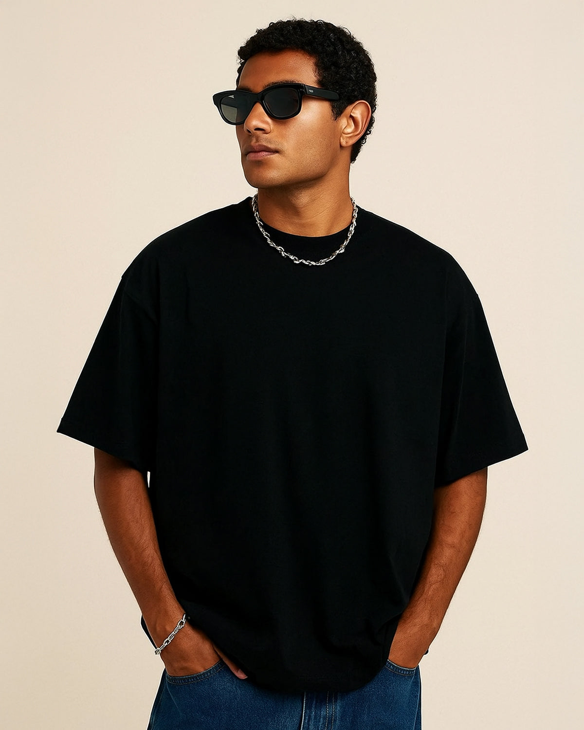 SOLID PLAIN BLACK OVERSIZED T-SHIRT FOR MEN