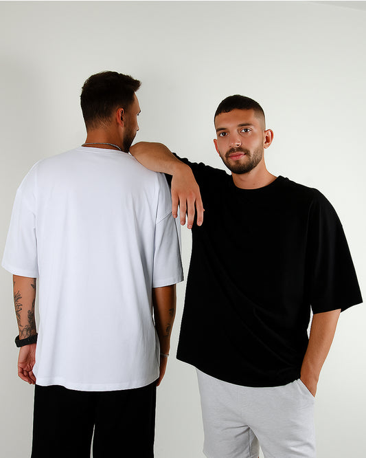 Pack of 2 Solid Oversized T-Shirts: White, Black